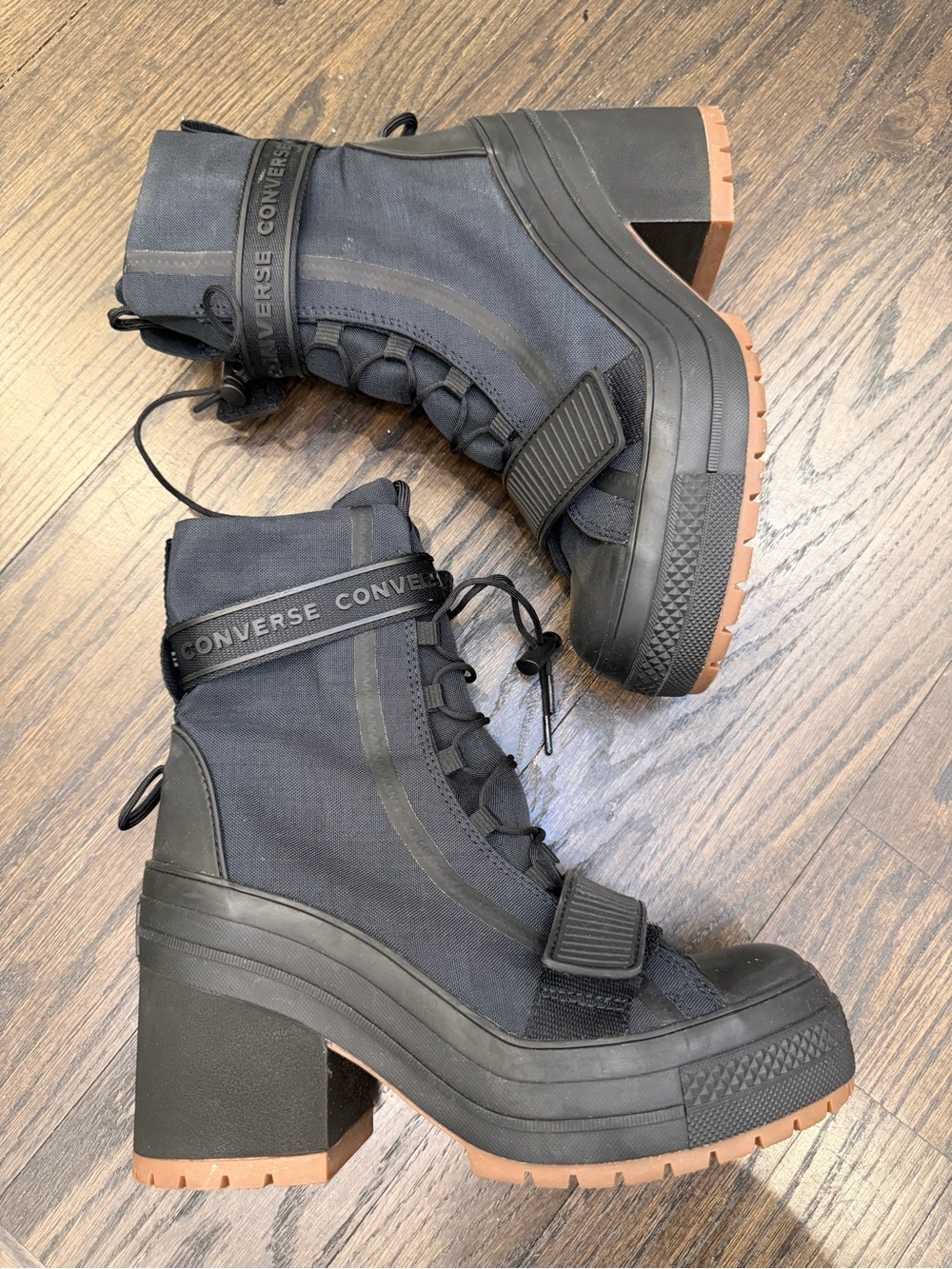 Converse Black Platform Lace-Up Heeled Boots - Picture 2 of 16